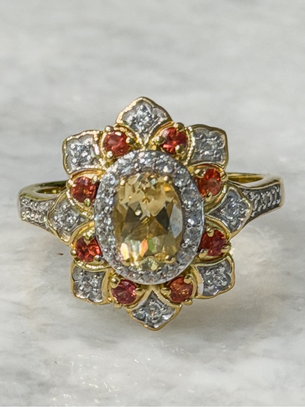 Brazilian Heliodor Multigemstone 18K vermeil YG Sterling Silver Ring Size 7